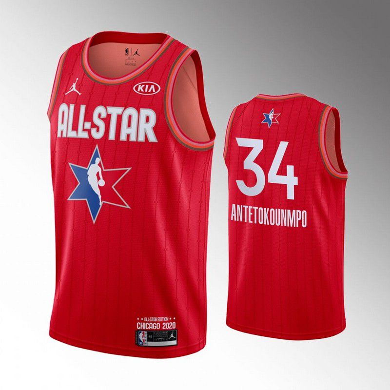 Men Milwaukee Bucks #34 Antetokounmp Red 2020 All Star NBA Jerseys->denver nuggets->NBA Jersey